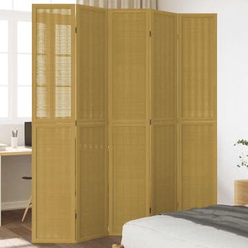 vidaXL Kamerscherm met 5 panelen massief paulowniahout bruin, Verzenden, Nieuw