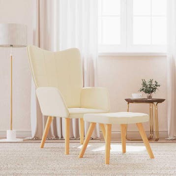 vidaXL Relaxstoel met voetenbank stof crèmekleurig, Verzenden