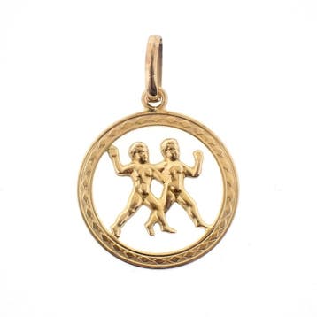 Gouden hanger van het sterrenbeeld tweelingen, Ophalen of Verzenden, Gebruikt, Goud, Overige merken
