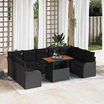 vidaXL Tuinbank Set 10 st Zwart Poly rattan, Verzenden, Nieuw