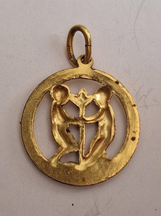 Medaillon - 14 karaat Geel goud - Gemini hanger, Handtassen en Accessoires, Antieke sieraden