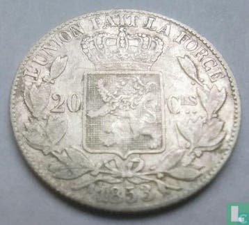 België 20 centimes 1853 (L. W.), Verzenden, Losse munt
