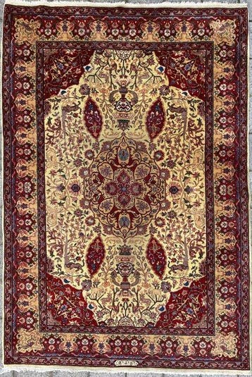 Vintage Kashmar tapijt - gereinigd - handgeknoopt - wol -, Nieuw