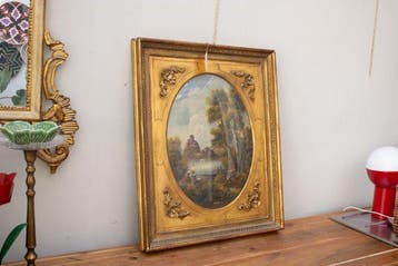 Lijst- landschap olieverf op koper - Hout, Koper, Glas -