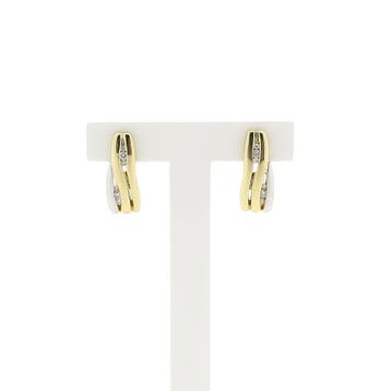 Bicolor gouden oorstekers met diamanten; 0,16 ct., Handtassen en Accessoires, Gebruikt, Ophalen of Verzenden, Met edelsteen, Goud