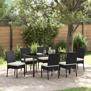 vidaXL Tuin Eettafel Set 7 pcs Zwart Gepoedercoat staal, Verzenden, Nieuw