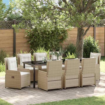 vidaXL Tuin Eettafel Set 9 st Beige en Lichtgrijs poly, Verzenden