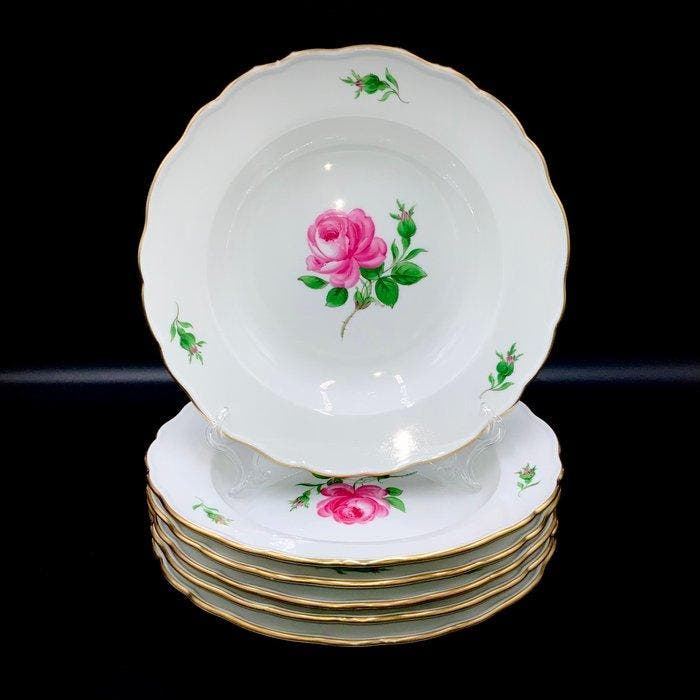 Meissen - Exquisite Set of 6 Soup Plates (24,5 cm) - Red, Antiek en Kunst, Antiek | Meubels | Tafels