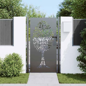 vidaXL Tuinpoort 110 x 205 cm Poedercoated staal Zwart, Verzenden, Nieuw