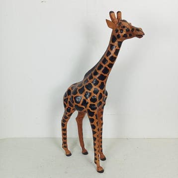 Beeld, Giraffe / Giraf - 68 cm - Leder, Glas