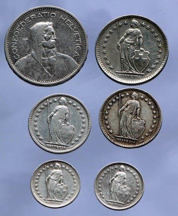 Zwitserland. Set of 6 coins: 1/2, 1, 2, 5 Francs 1914/1963