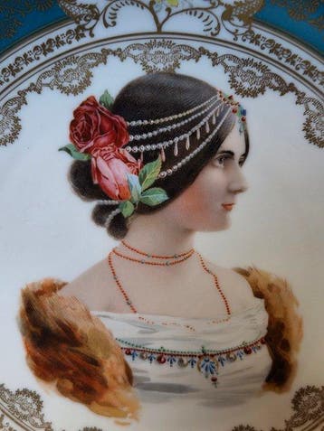 Assiette - Antique Imperial Crown Austria Porcelain Portrait