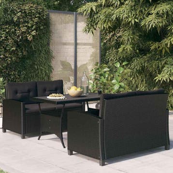 vidaXL 3-delige Tuinset met kussens poly rattan zwart, Verzenden, Nieuw, Tuinset