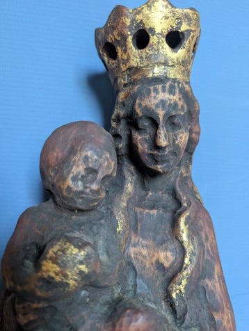 sculptuur, Crowned Madonna and Child - 60 cm - Hout