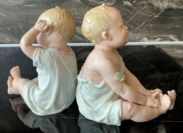 Unmarked - Heubach - Figurine - Piano Baby, Babies (2) -
