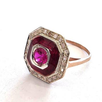 Zonder minimumprijs - Ring - 9 kt. Roségoud, Zilver Spinel -, Nieuw