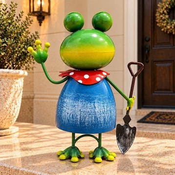 Beeldje - Frog with Shovel Decorative Figurine - Metaal