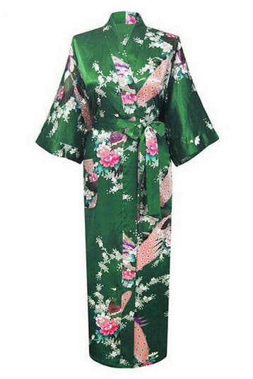 KIMU® Kimono Donkergroen 3/4 L-XL Yukata Satijn Onder de Kni, Ophalen of Verzenden, Nieuw