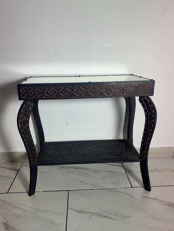 Bijzettafel - Hout, Glas - Kleine vintage bijzettafel van, Antiek en Kunst