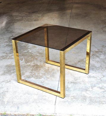 Tafel - Verguld messing, Glas - Hollywood Regency