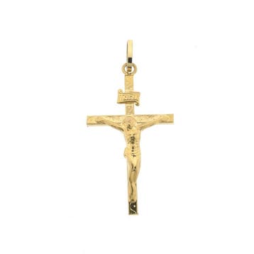 Gouden hanger van een kruis met corpus; INRI, Ophalen of Verzenden