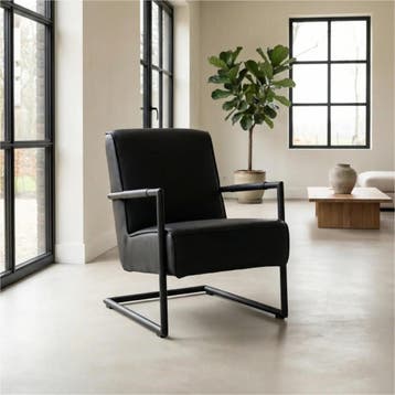 Set van 2 Leren fauteuils Lodge - Granada Black (zwart), Nieuw, Ophalen of Verzenden, 50 tot 75 cm, Leer