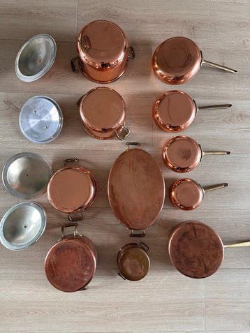 Marmite (12) - Cuivre - 12 pièces de casseroles en cuivre, Antiquités & Art