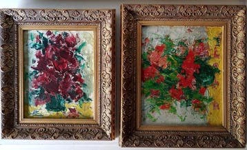 Europese school (XX) - Dos bodegones de flores