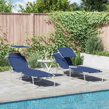vidaXL Ligstoel 2 st Polyester Blauw, Verzenden, Nieuw