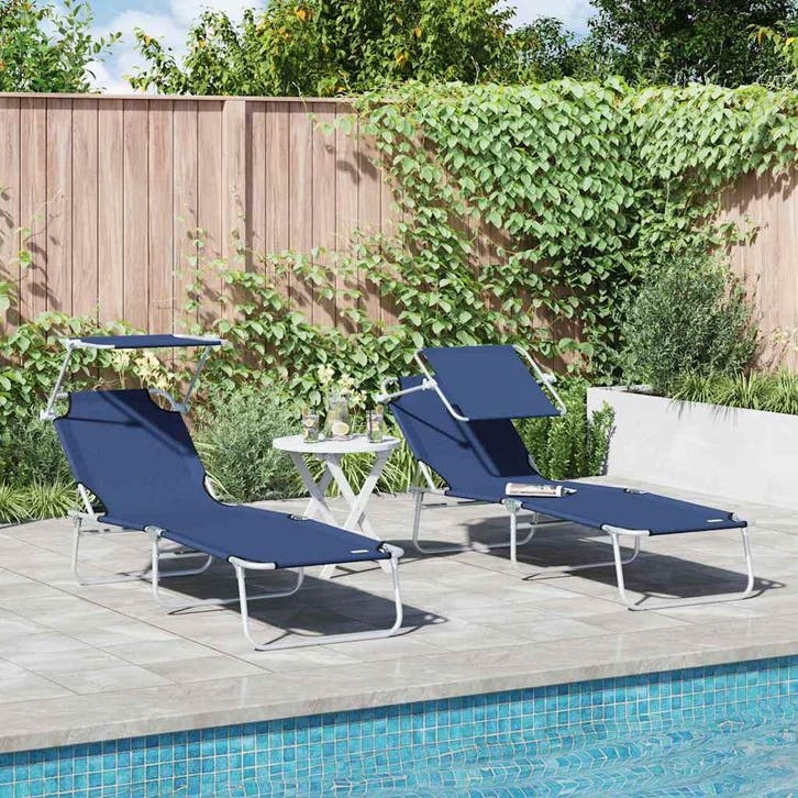 vidaXL Ligstoel 2 st Polyester Blauw, Jardin & Terrasse, Chaises longues, Envoi