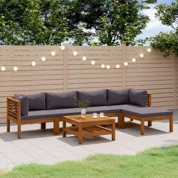vidaXL 6-delige Loungeset met kussens massief acaciahout, Verzenden, Nieuw, Loungeset