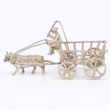 NO RESERVE - D.J. Aubert - Beeldje - Paard en wagen - .835, Antiek en Kunst