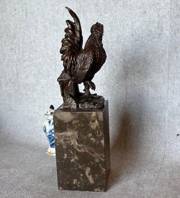 Beeld, Haan 26.5 cm - 26.5 cm - Brons, Marmer