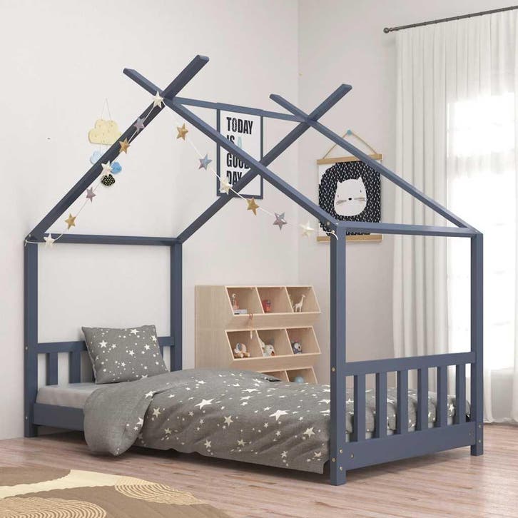 vidaXL Kinderbedframe massief grenenhout grijs 70x140 cm, Enfants & Bébés, Chambre d'enfant | Lits, Envoi