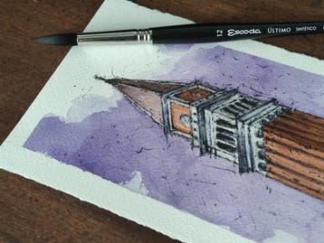 Cirezzi - St. Mark’s Campanile Venice – Original Watercolor, Antiek en Kunst, Kunst | Schilderijen | Modern