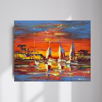 Janusz Kik (1956) - Voiliers Dans La Baie