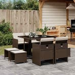 vidaXL 9-delige Tuinset met kussens poly rattan bruin, Verzenden, Nieuw, Tuinset