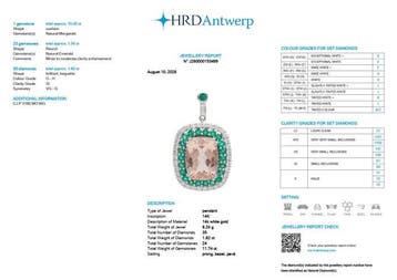 Pendentif - 14 carats Or blanc - 13.56ct. tw. Morganite -