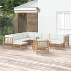 vidaXL 12-delige Loungeset met kussens bamboe crèmewit, Verzenden, Nieuw, Loungeset