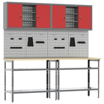 vidaXL Werkbankset 8 st Rood en Grijs Gepoedercoat staal, Verzenden, Nieuw