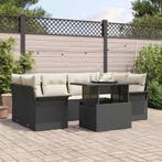 vidaXL Tuinbank Set met kussen 7 pcs Zwart Poly rattan, Verzenden, Nieuw