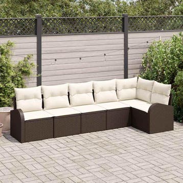 vidaXL Tuinbank Set 6 st Bruin en wit poly rattan, Verzenden