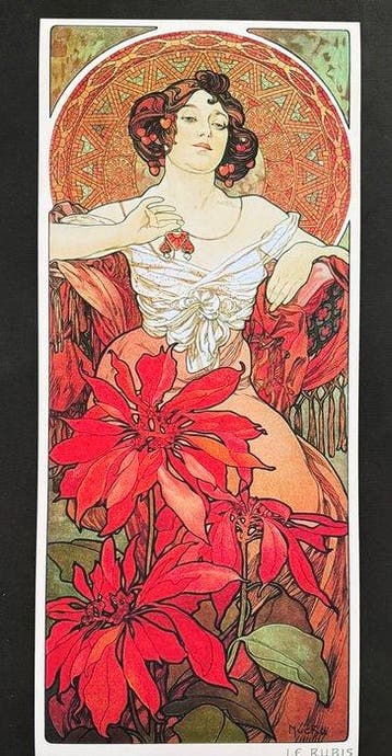 Alphonse Marie Mucha - “Gemstones: Ruby, 1900”. Gesigneerd