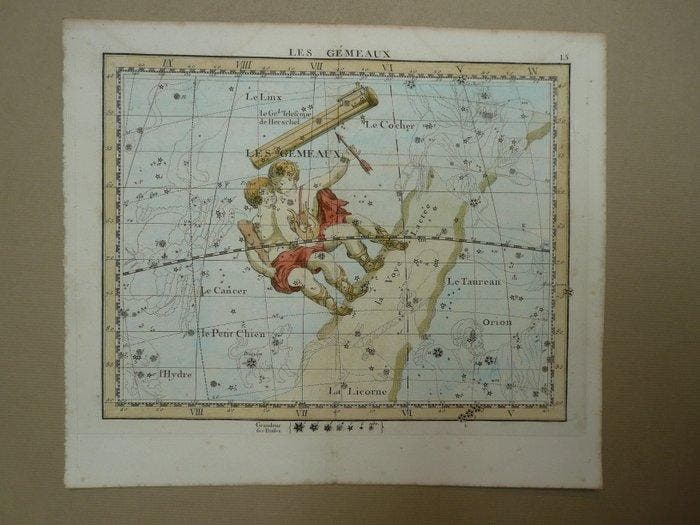 Hemel - Constellatie, Tweelingen; John Flamsteed / M.J., Boeken, Atlassen en Landkaarten