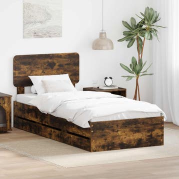 vidaXL Bedframe met lade Gerookte Eik 90 x 200 cm, Verzenden, Nieuw