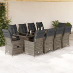 vidaXL 11-delige Bistroset met kussens poly rattan grijs, Verzenden