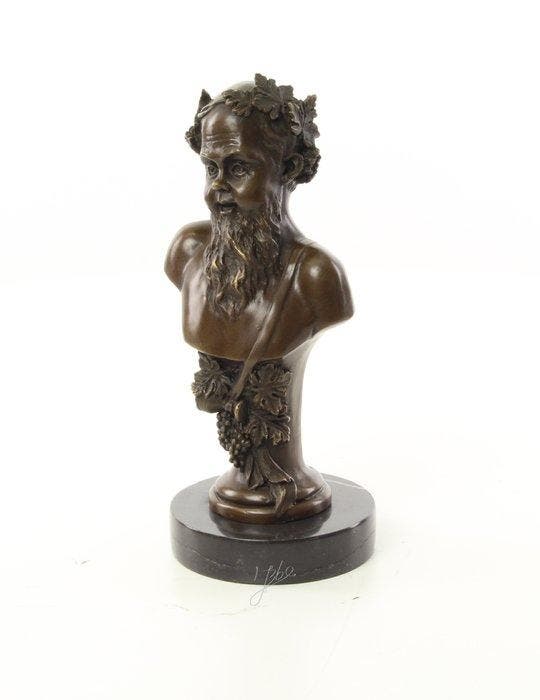 Figuur - A BRONZE BUST OF BACCHUS - Brons, Marmer, Antiquités & Art, Curiosités & Brocante