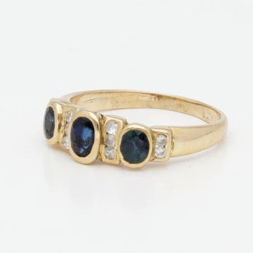 Bague - 18 carats Or jaune Saphir - Diamant, Nieuw