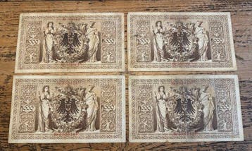 Allemagne. - 4 x 1000 Mark 1908, 1909 - Pick 36 (2) and 39, Postzegels en Munten