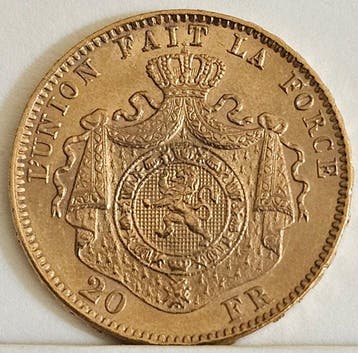 België. Leopold II. 20 Francs 1877 (Zonder minimumprijs), Postzegels en Munten
